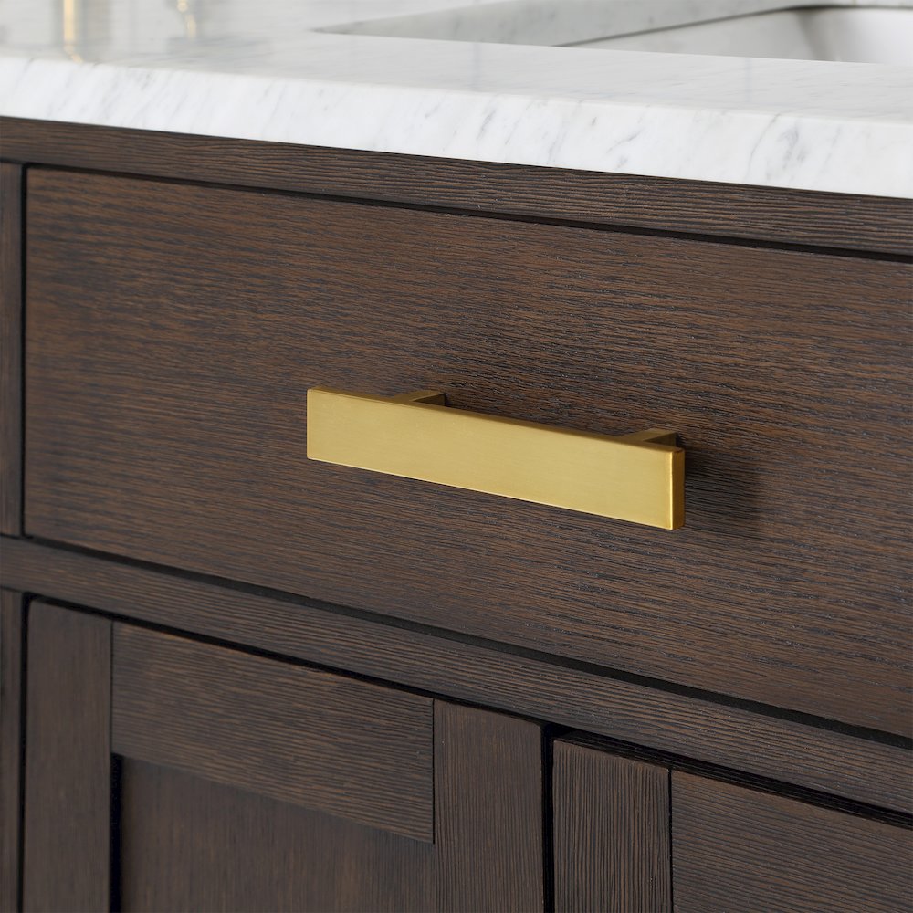 60 In. Double Sink Carrara White Marble Countertop Bath Vanity In Brown Oak. Picture 7