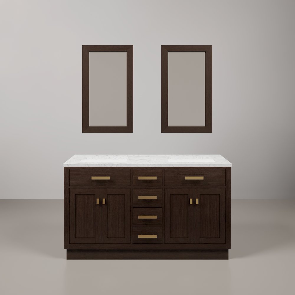 60 In. Double Sink Carrara White Marble Countertop Bath Vanity In Brown Oak. Picture 2