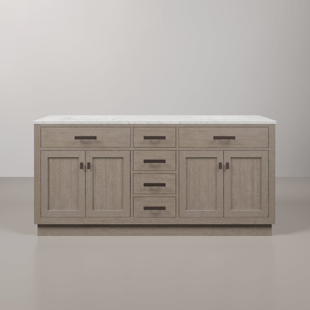 72 In. Double Sink Carrara White Marble Countertop Bath Vanity In Grey Oak. Picture 1