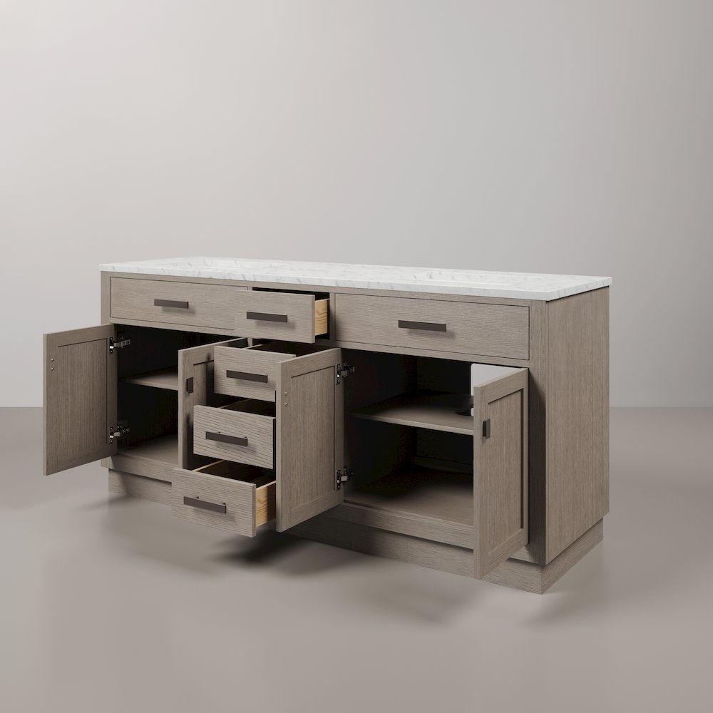 72 In. Double Sink Carrara White Marble Countertop Bath Vanity In Grey Oak. Picture 4
