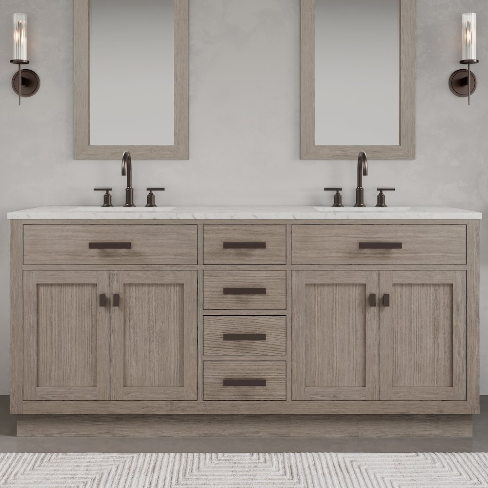 72 In. Double Sink Carrara White Marble Countertop Bath Vanity In Grey Oak. Picture 2