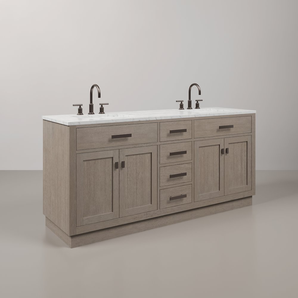 72 In. Double Sink Carrara White Marble Countertop Bath Vanity In Grey Oak. Picture 3