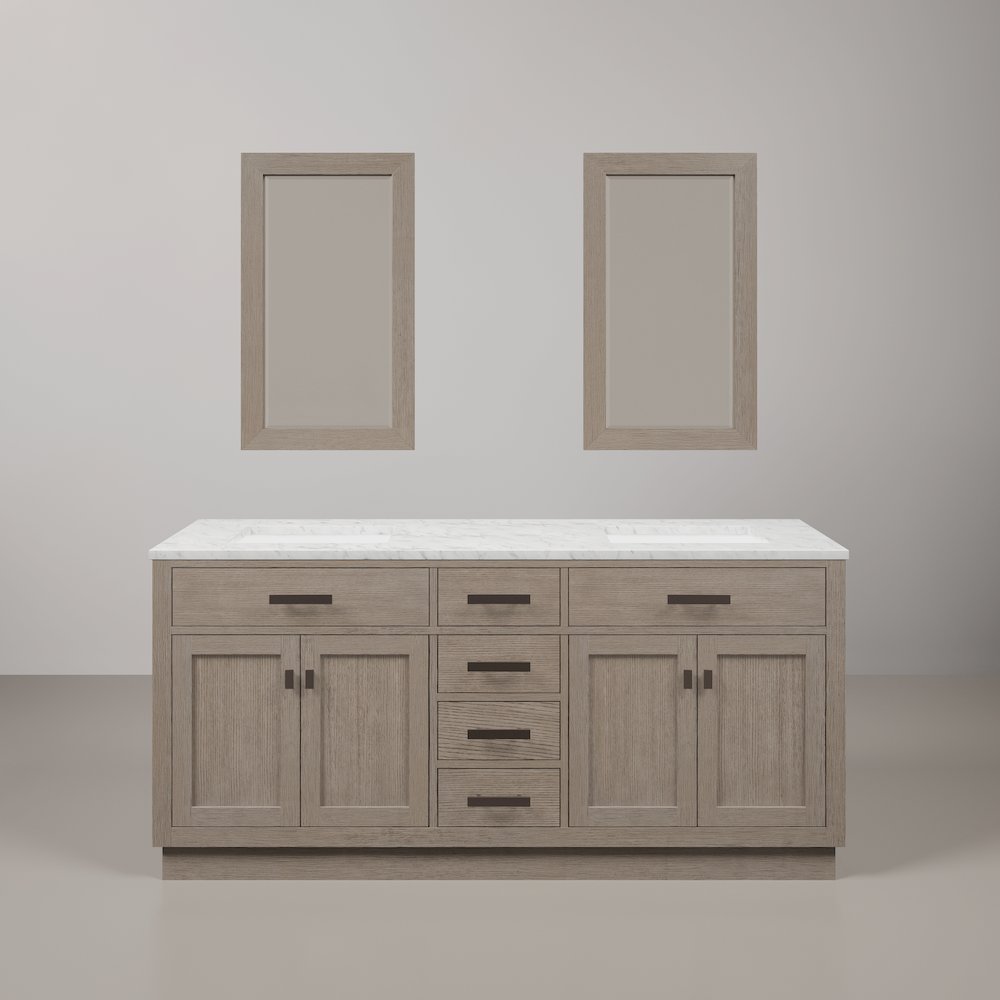 72 In. Double Sink Carrara White Marble Countertop Bath Vanity In Grey Oak. Picture 1
