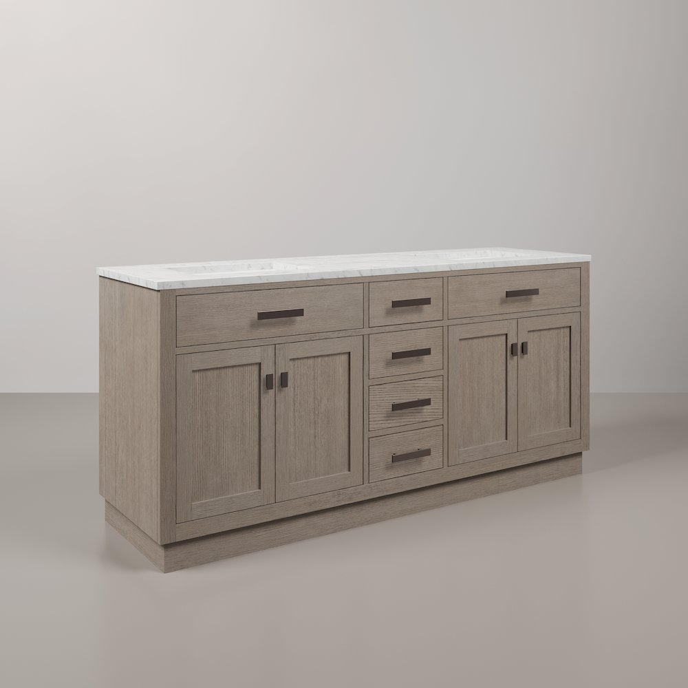 72 In. Double Sink Carrara White Marble Countertop Bath Vanity In Grey Oak. Picture 3