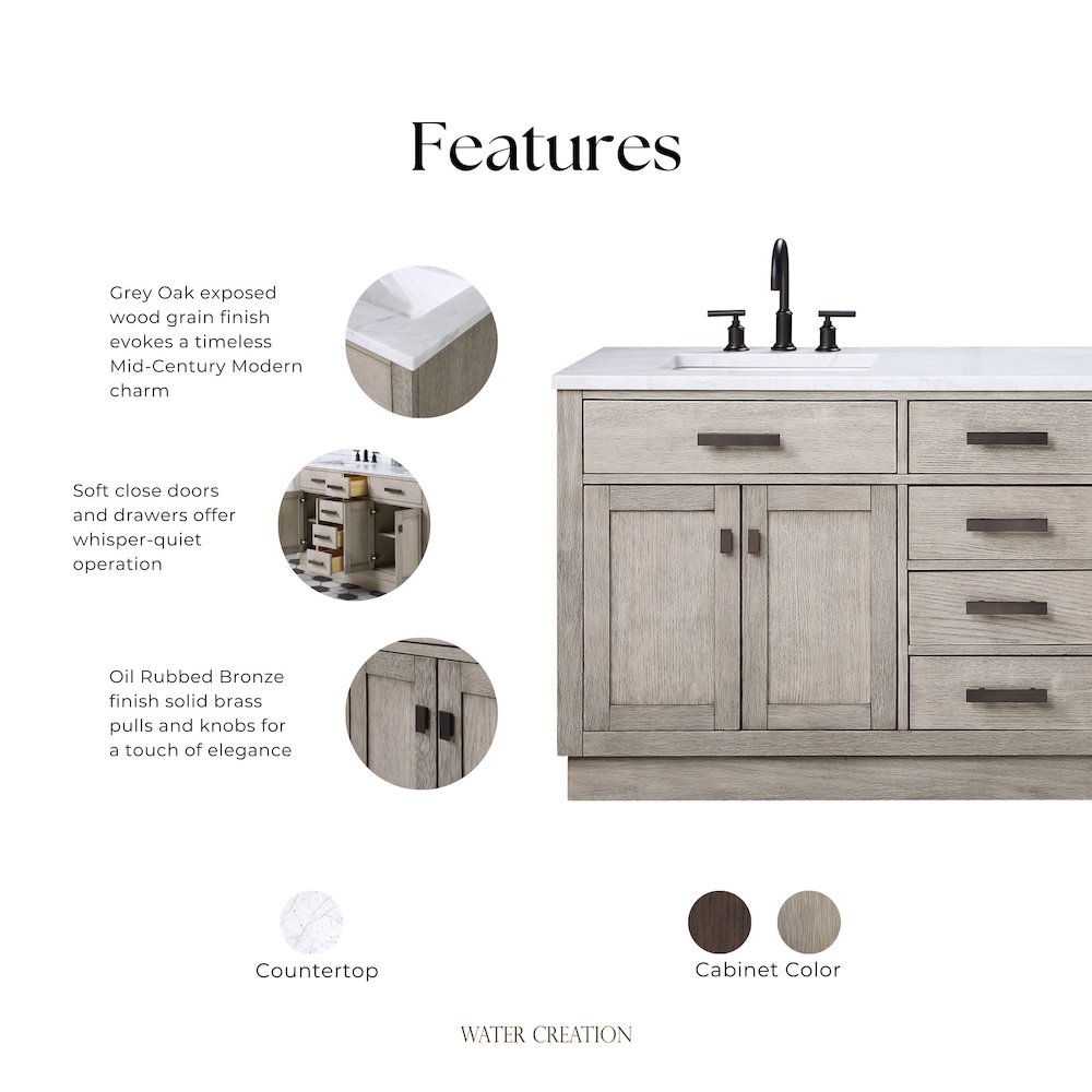 72 In. Double Sink Carrara White Marble Countertop Bath Vanity In Grey Oak. Picture 10