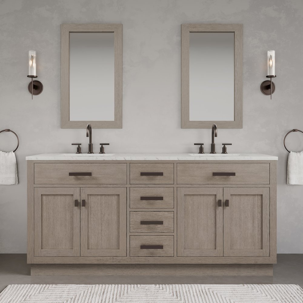 72 In. Double Sink Carrara White Marble Countertop Bath Vanity In Grey Oak. Picture 2