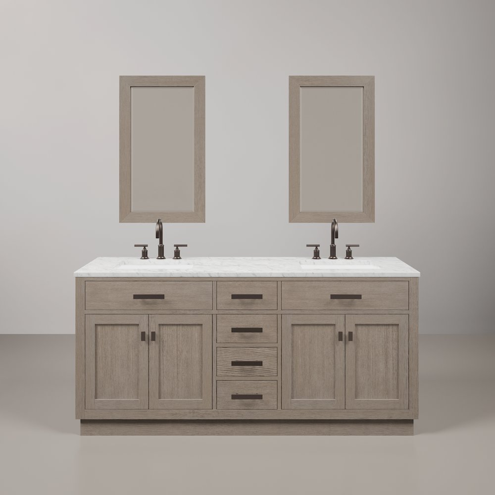 72 In. Double Sink Carrara White Marble Countertop Bath Vanity In Grey Oak. Picture 1