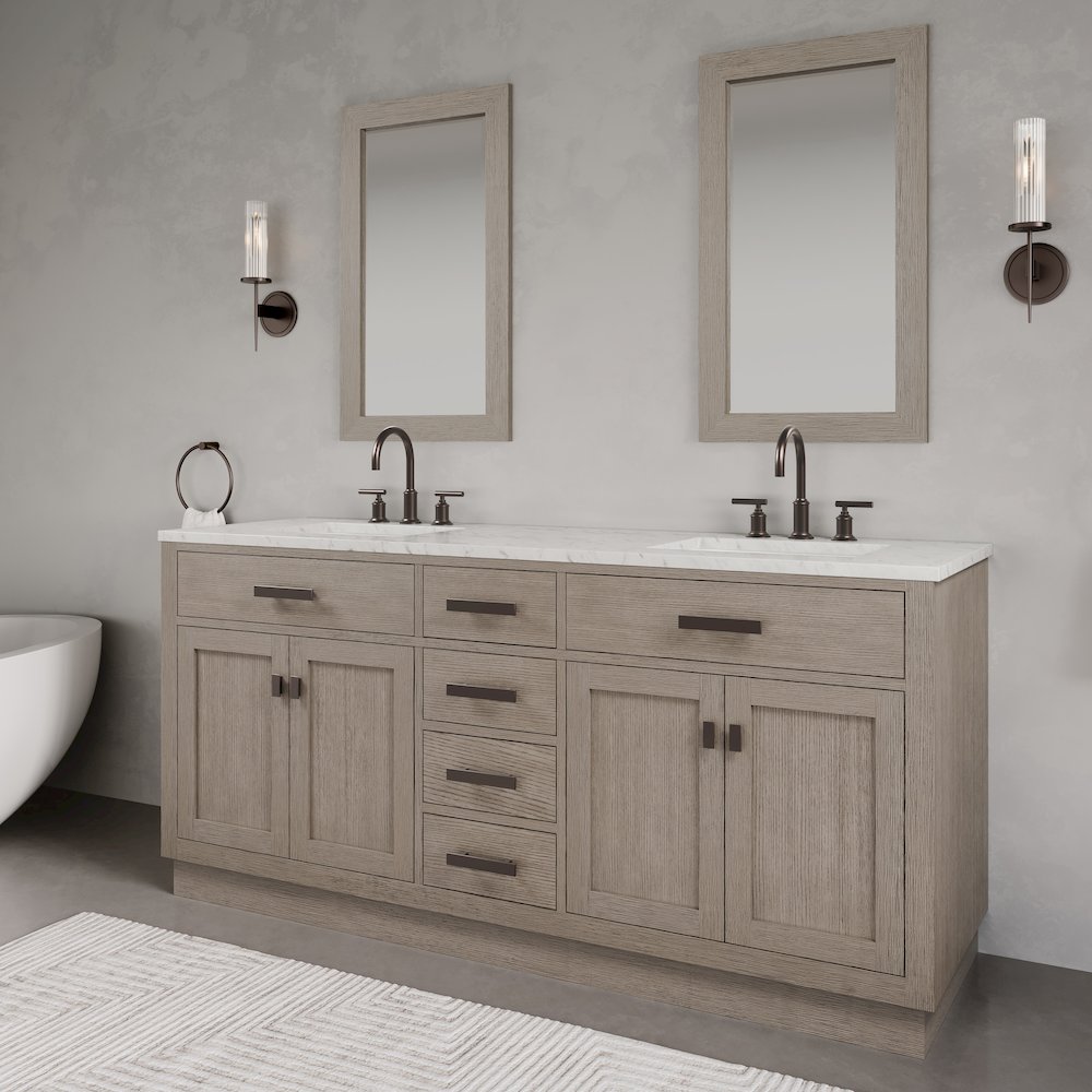 72 In. Double Sink Carrara White Marble Countertop Bath Vanity In Grey Oak. Picture 9