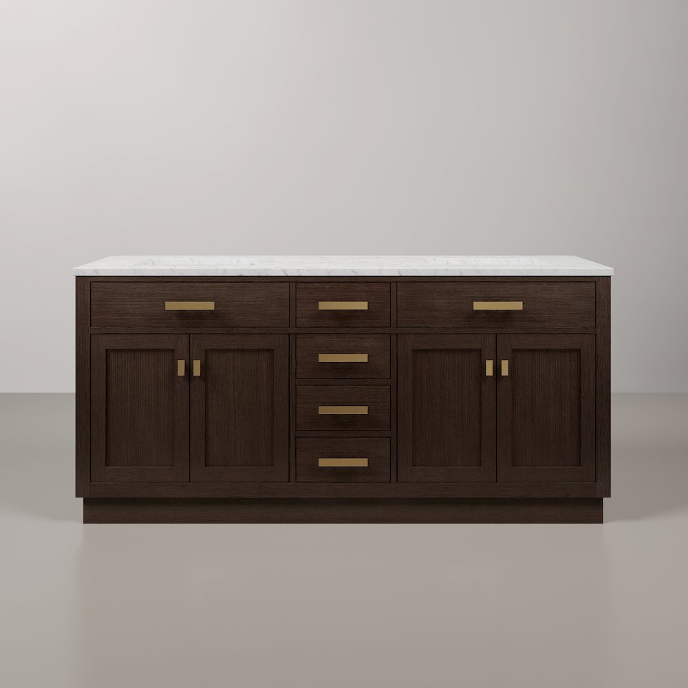 72 In. Double Sink Carrara White Marble Countertop Bath Vanity In Brown Oak. Picture 1