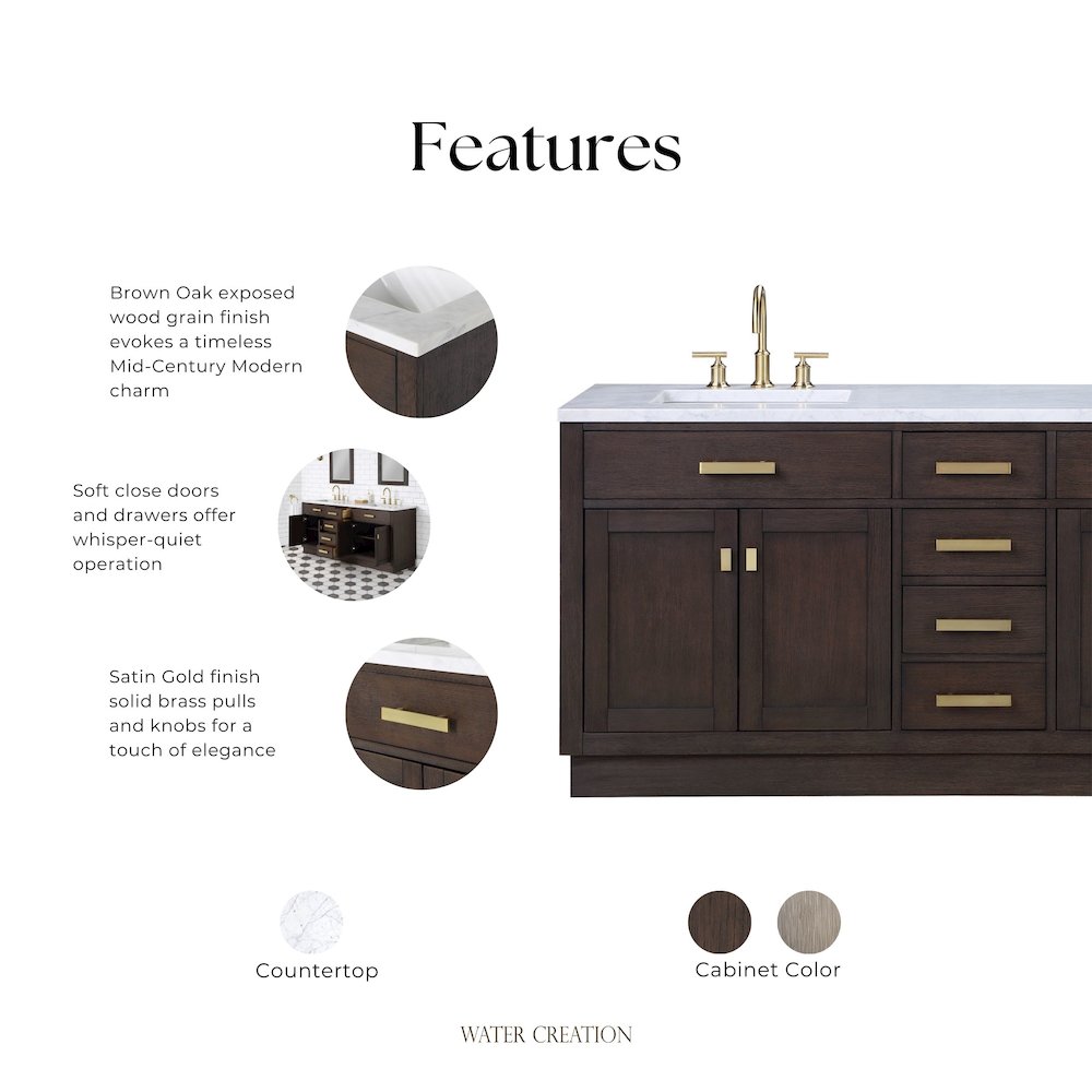 72 In. Double Sink Carrara White Marble Countertop Bath Vanity In Brown Oak. Picture 11
