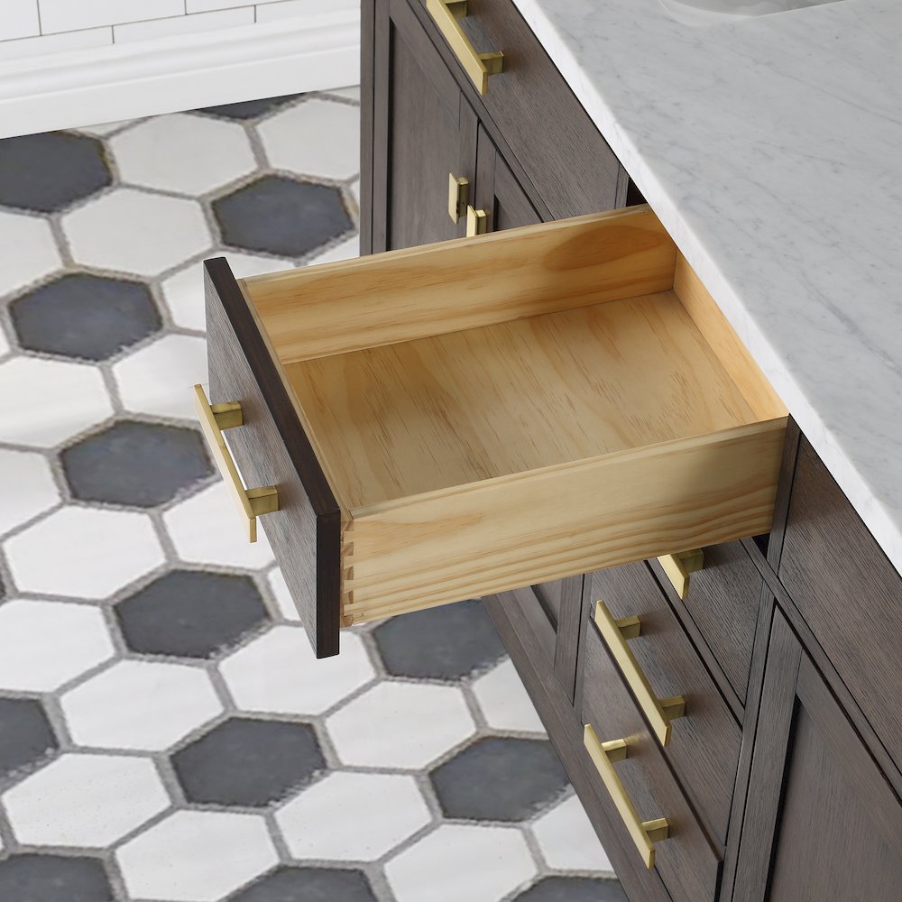 72 In. Double Sink Carrara White Marble Countertop Bath Vanity In Brown Oak. Picture 10