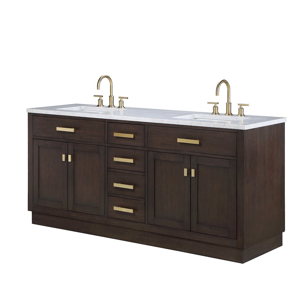 72 In. Double Sink Carrara White Marble Countertop Bath Vanity In Brown Oak. Picture 2