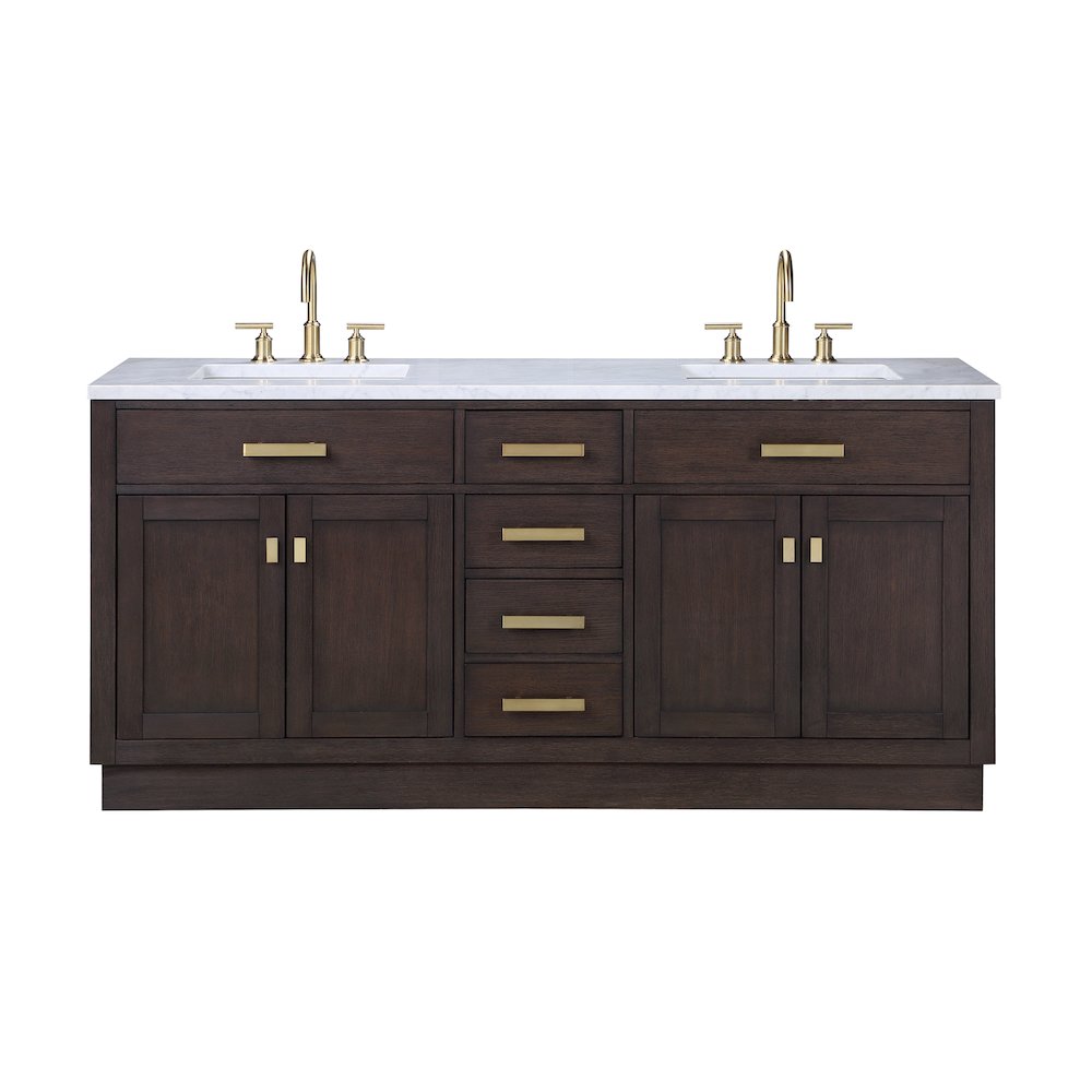 72 In. Double Sink Carrara White Marble Countertop Bath Vanity In Brown Oak. Picture 1