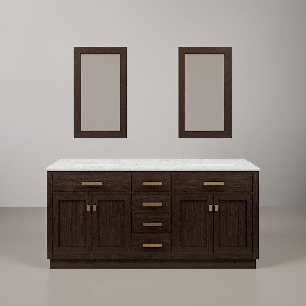 72 In. Double Sink Carrara White Marble Countertop Bath Vanity In Brown Oak. Picture 1