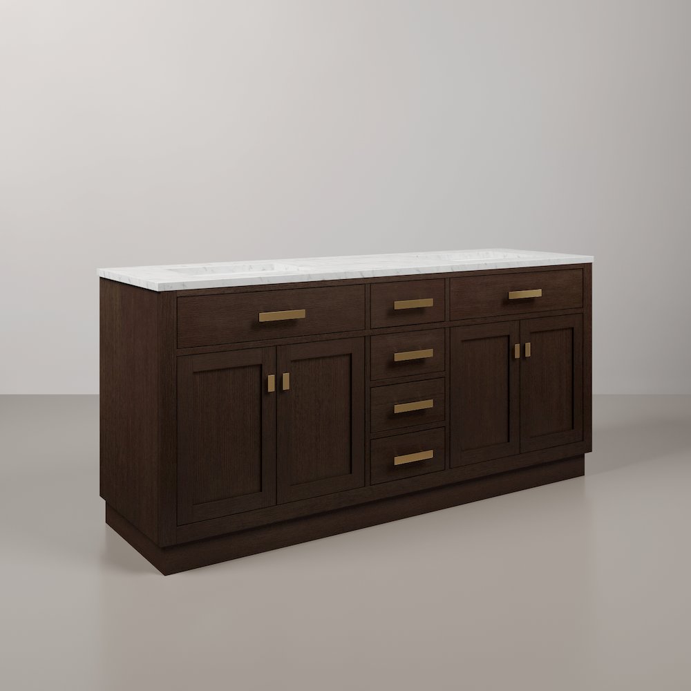 72 In. Double Sink Carrara White Marble Countertop Bath Vanity In Brown Oak. Picture 3