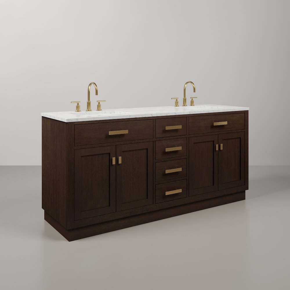 72 In. Double Sink Carrara White Marble Countertop Bath Vanity In Brown Oak. Picture 3
