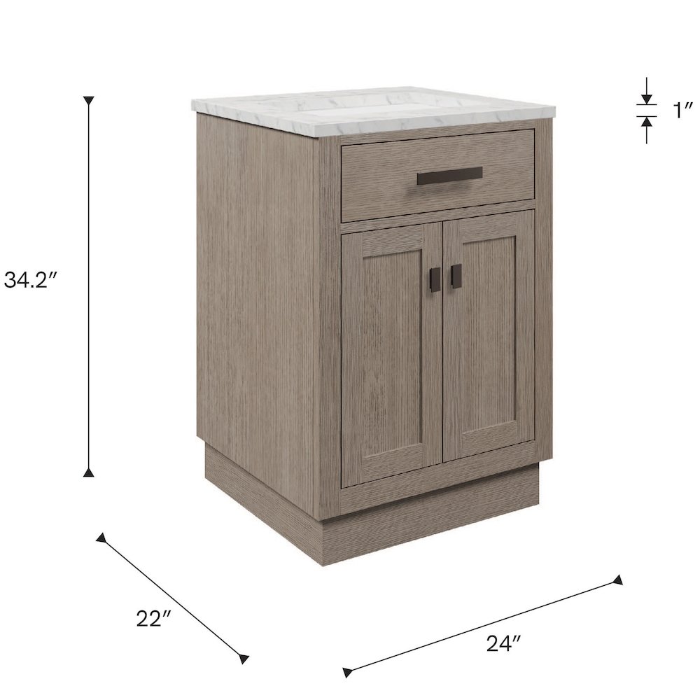 24 In. Single Sink Carrara White Marble Countertop Bath Vanity In Grey Oak. Picture 14