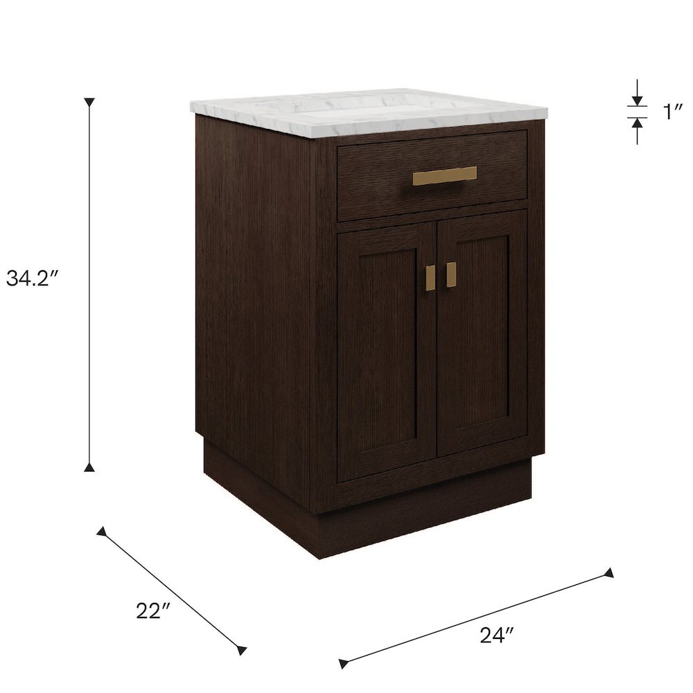 24 In. Single Sink Carrara White Marble Countertop Bath Vanity In Brown Oak. Picture 14