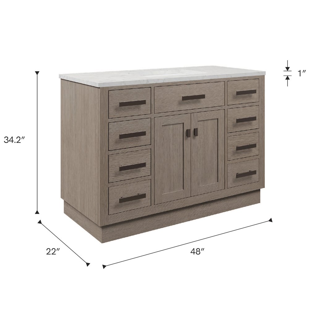 48 In. Single Sink Carrara White Marble Countertop Bath Vanity In Grey Oak. Picture 13
