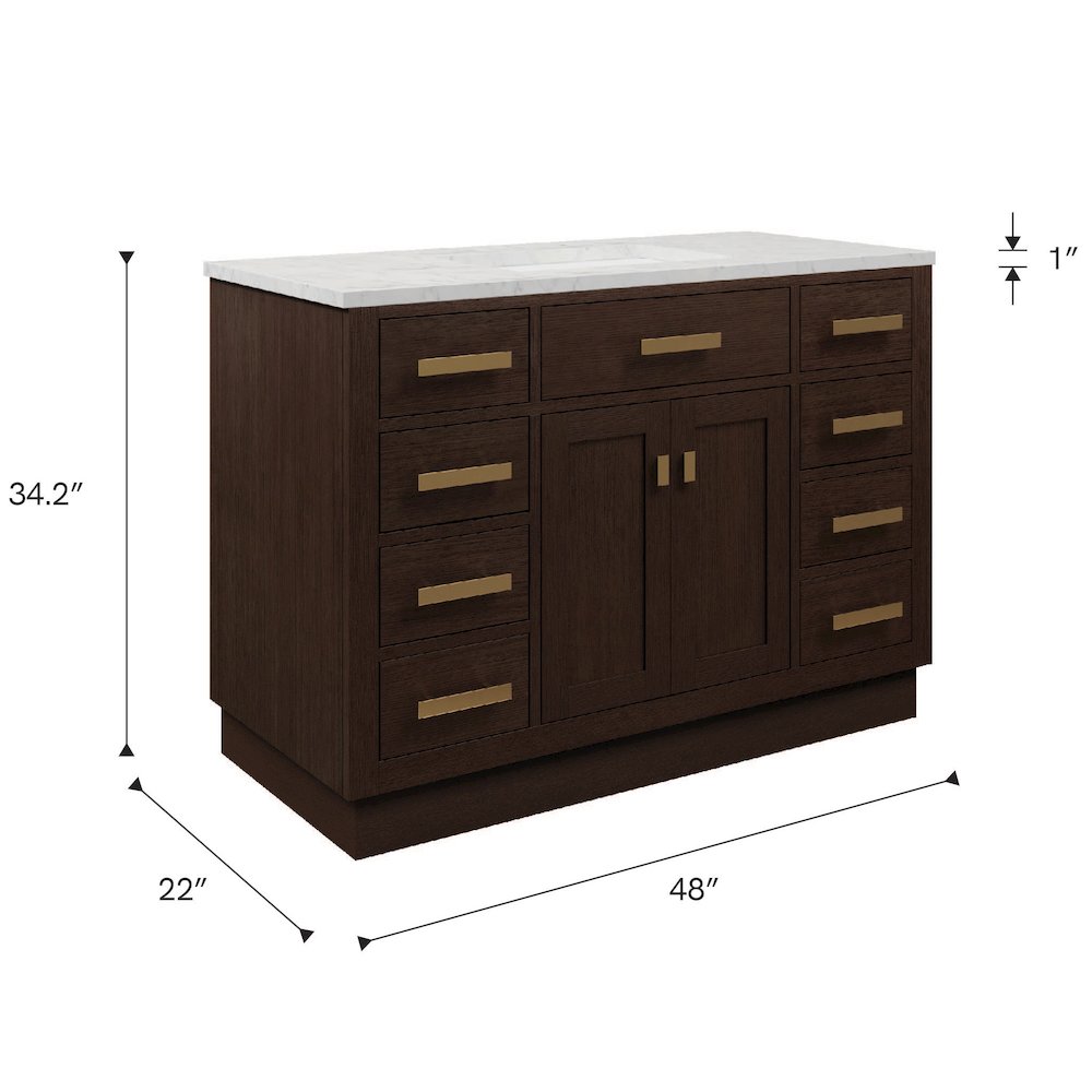 48 In. Single Sink Carrara White Marble Countertop Bath Vanity In Brown Oak. Picture 13