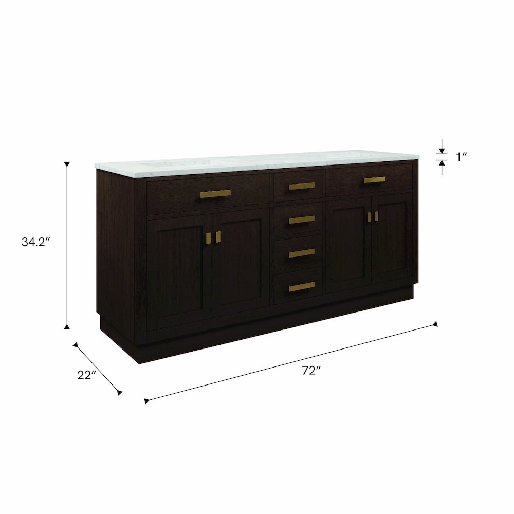 72 In. Double Sink Carrara White Marble Countertop Bath Vanity In Brown Oak. Picture 15