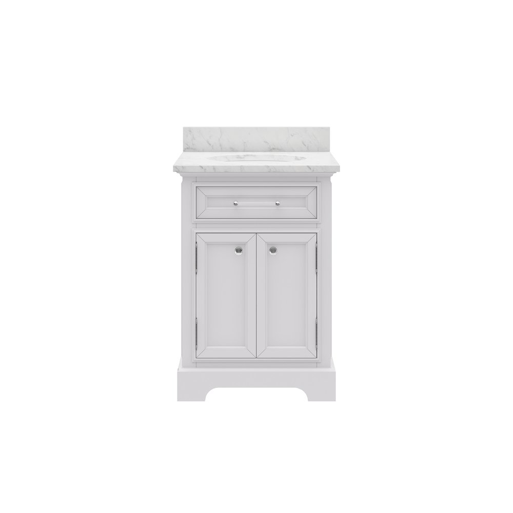 24 In. Single Sink Carrara White Marble Countertop Bath Vanity In Pure White. Picture 1
