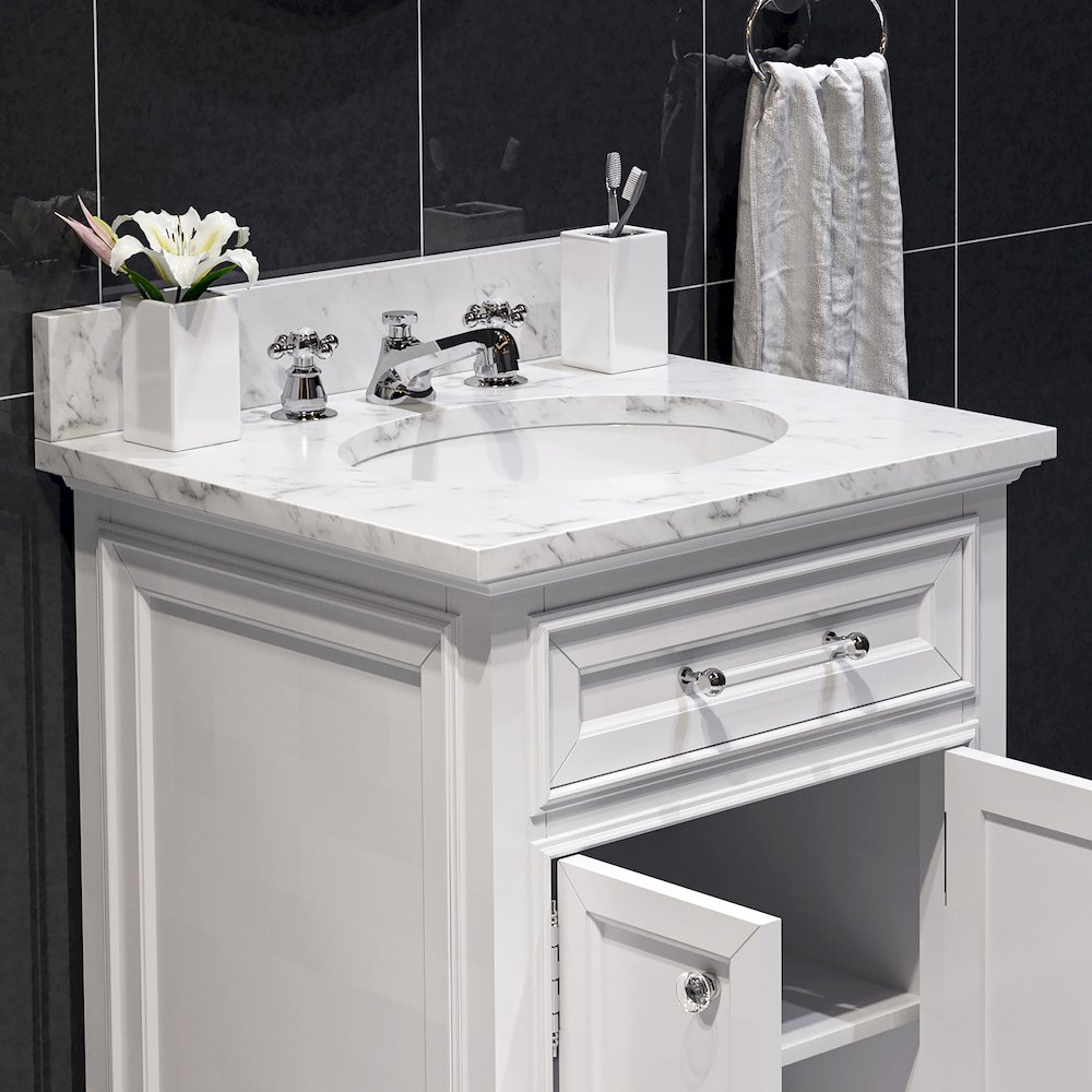 24 In. Single Sink Carrara White Marble Countertop Bath Vanity In Pure White. Picture 6
