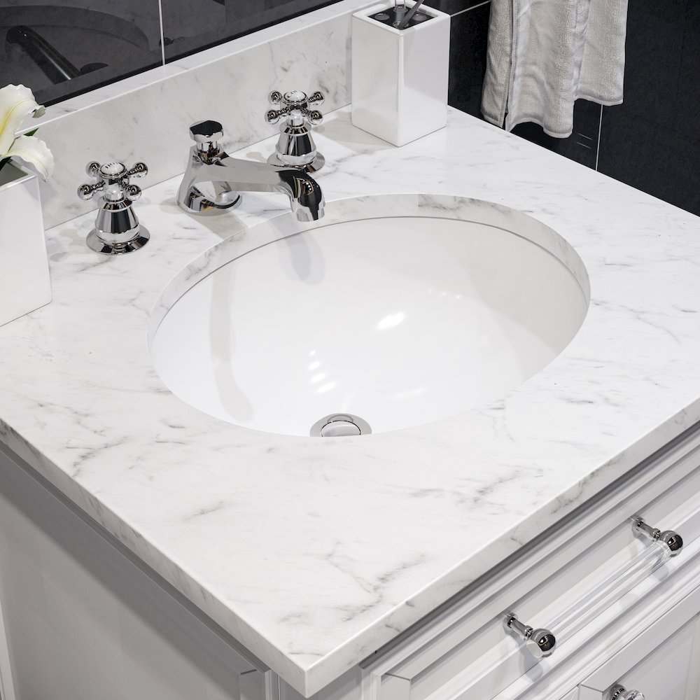 24 In. Single Sink Carrara White Marble Countertop Bath Vanity In Pure White. Picture 7