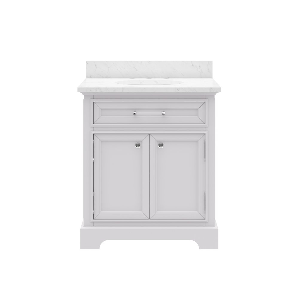 30 In. Single Sink Carrara White Marble Countertop Bath Vanity In Pure White. Picture 1