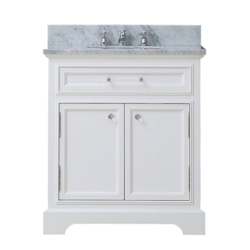 30 In. Single Sink Carrara White Marble Countertop Bath Vanity In Pure White. Picture 1
