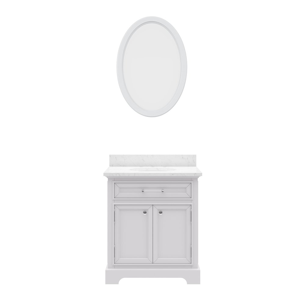 30 In. Single Sink Carrara White Marble Countertop Bath Vanity In Pure White. Picture 1