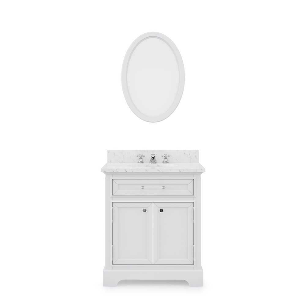 30 In. Single Sink Carrara White Marble Countertop Bath Vanity In Pure White. Picture 1