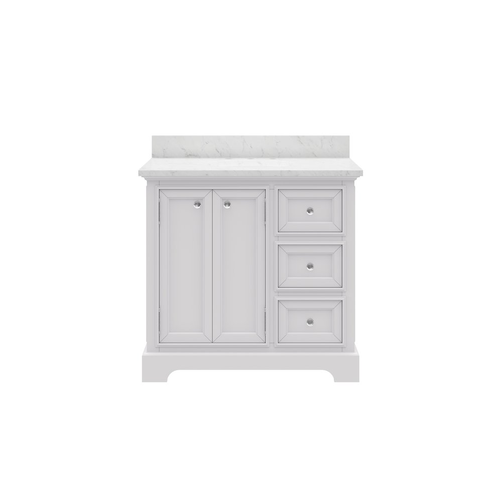 36 In. Single Sink Carrara White Marble Countertop Bath Vanity In Pure White. Picture 1