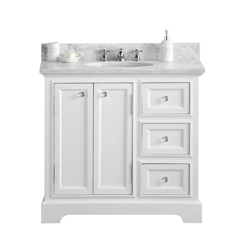 36 In. Single Sink Carrara White Marble Countertop Bath Vanity In Pure White. Picture 1