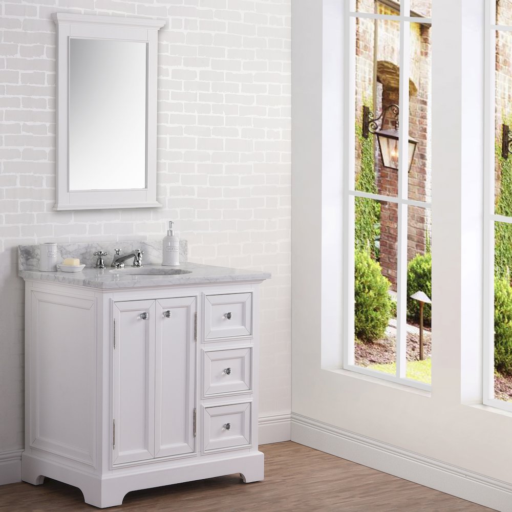 36 In. Single Sink Carrara White Marble Countertop Bath Vanity In Pure White. Picture 6