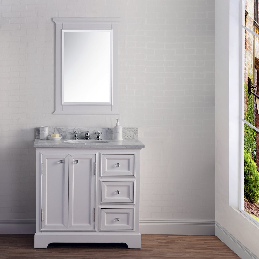 36 In. Single Sink Carrara White Marble Countertop Bath Vanity In Pure White. Picture 5