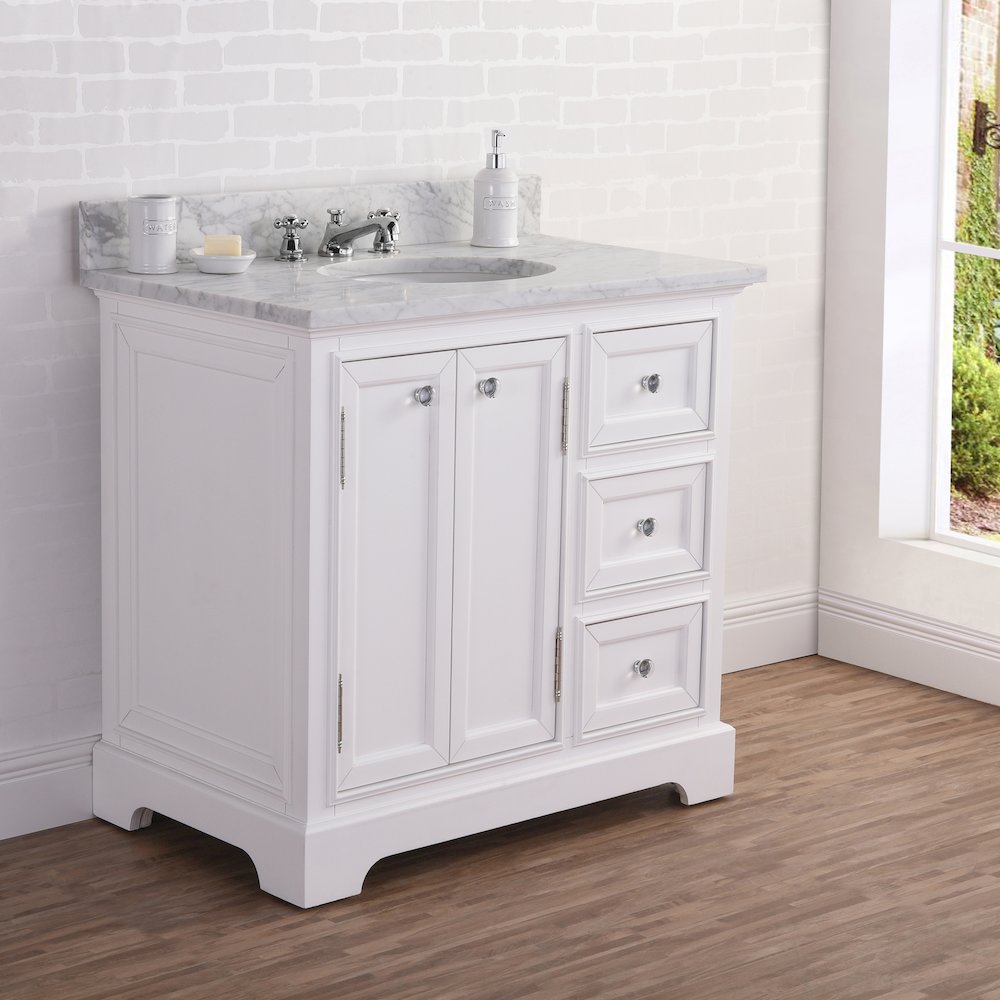 36 In. Single Sink Carrara White Marble Countertop Bath Vanity In Pure White. Picture 4