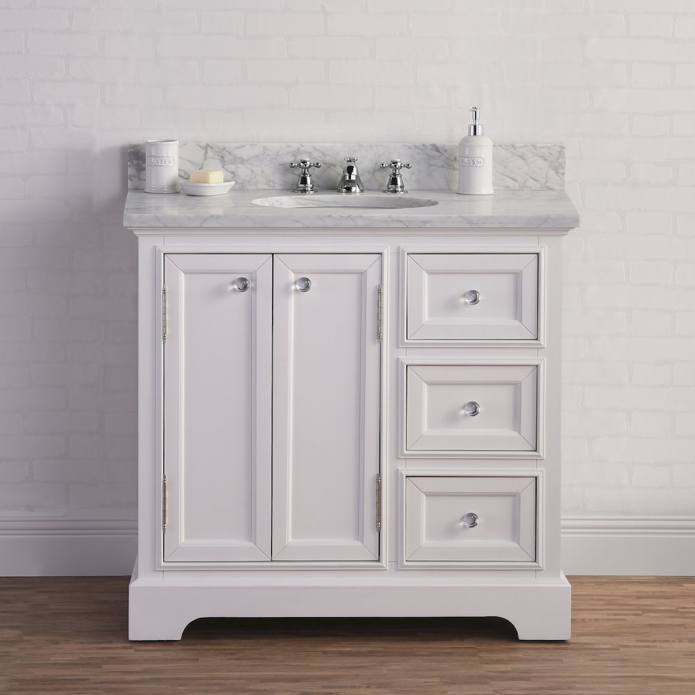 36 In. Single Sink Carrara White Marble Countertop Bath Vanity In Pure White. Picture 2