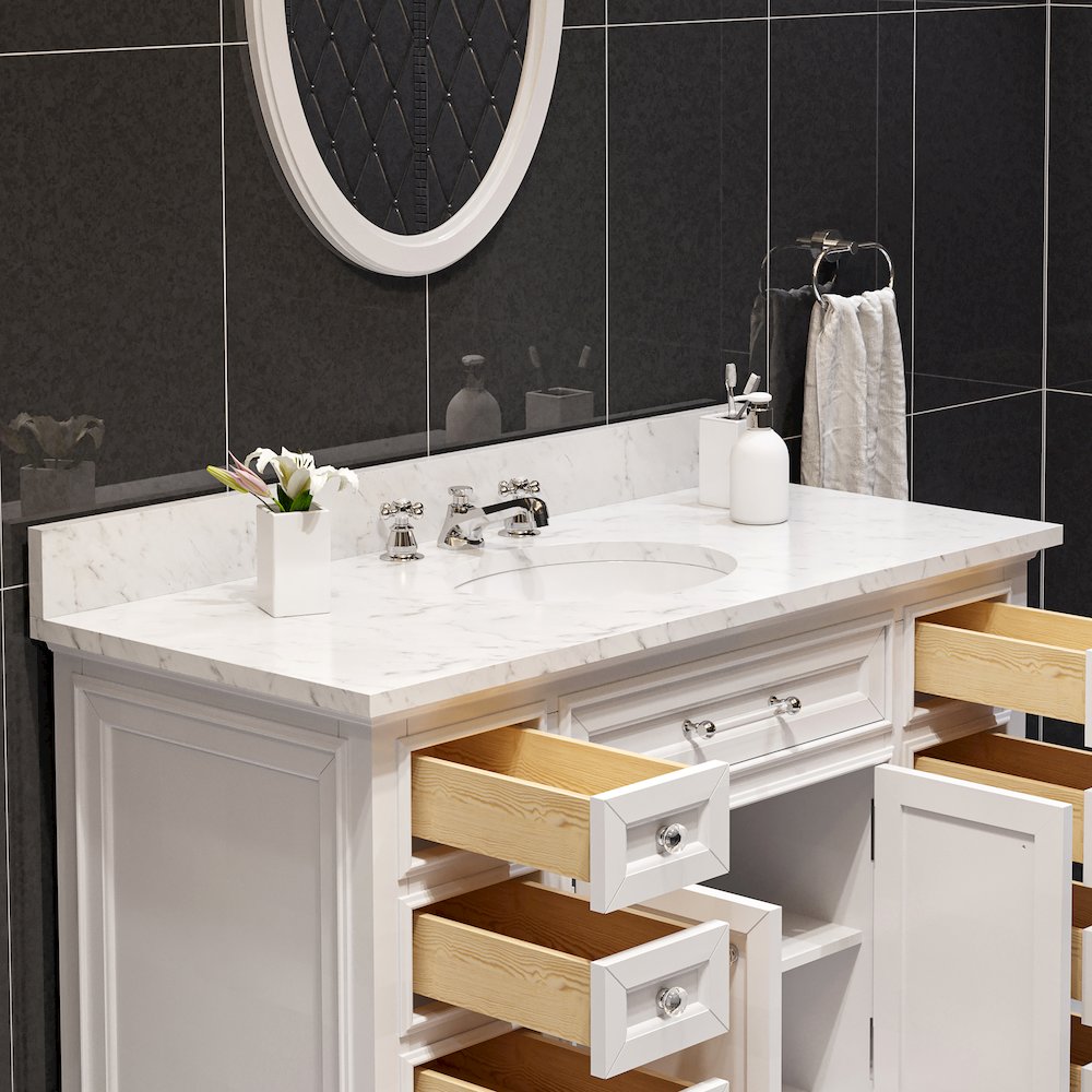 48 In. Single Sink Carrara White Marble Countertop Bath Vanity In Pure White. Picture 6