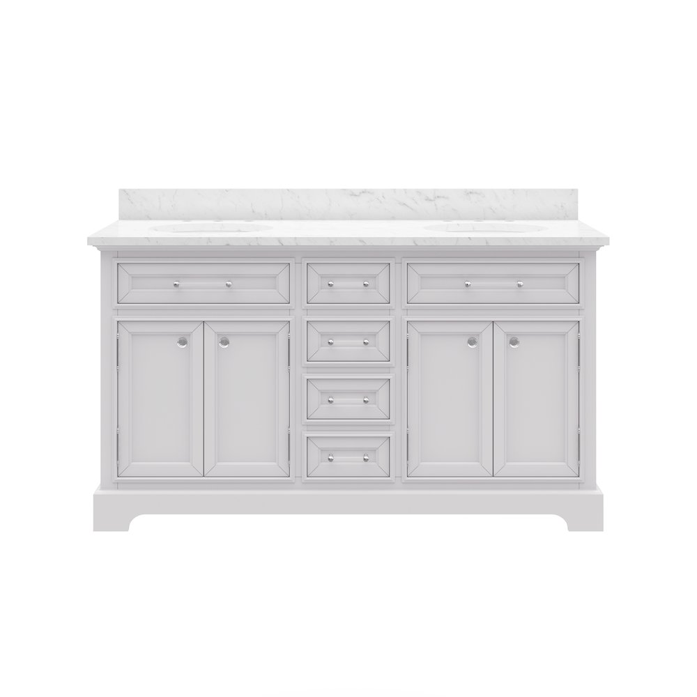 60 In. Double Sink Carrara White Marble Countertop Bath Vanity In Pure White. Picture 1