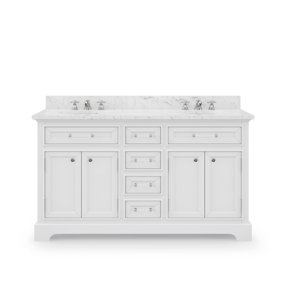 60 In. Double Sink Carrara White Marble Countertop Bath Vanity In Pure White. Picture 1