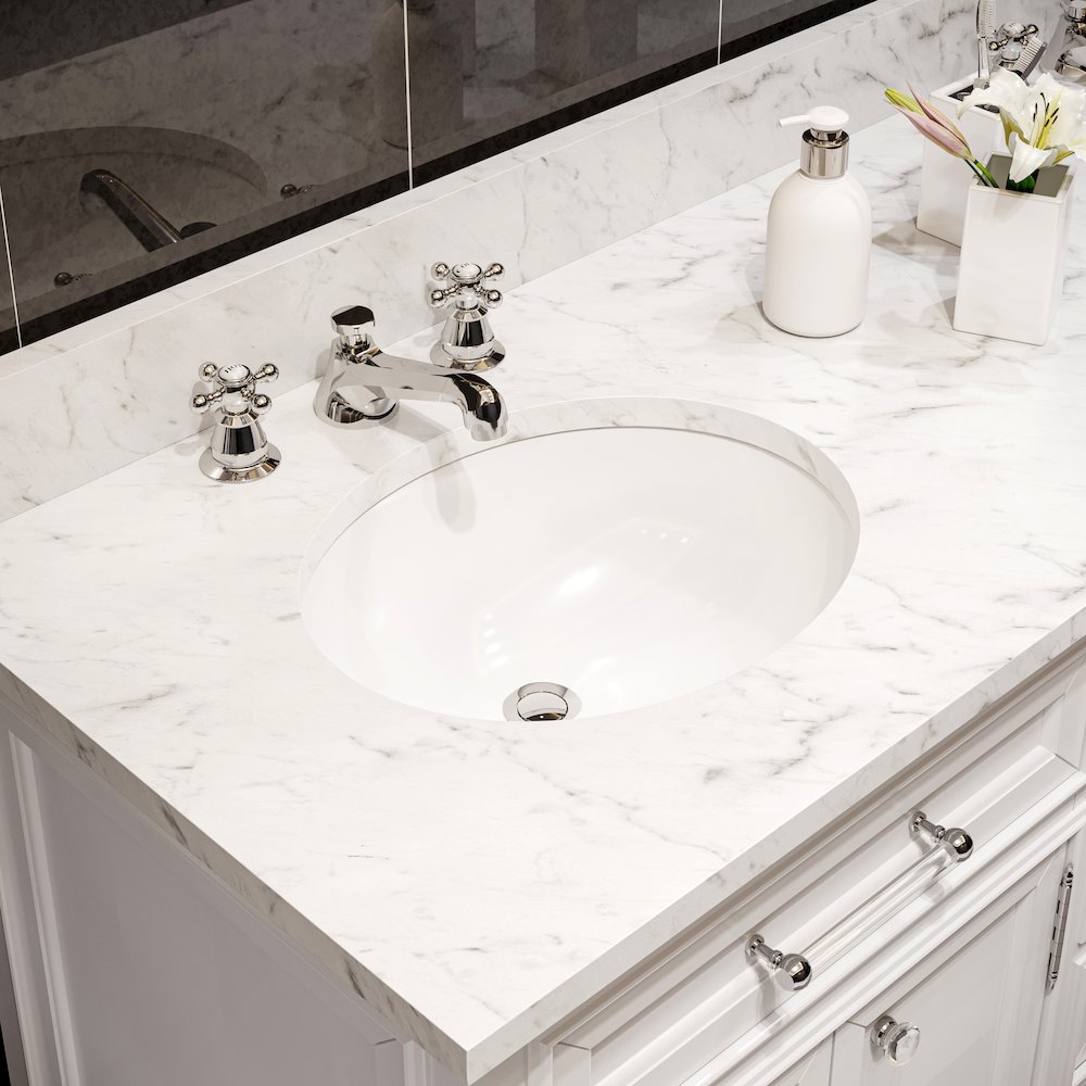 60 In. Double Sink Carrara White Marble Countertop Bath Vanity In Pure White. Picture 7