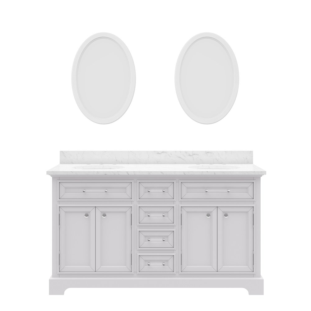 60 In. Double Sink Carrara White Marble Countertop Bath Vanity In Pure White. Picture 1
