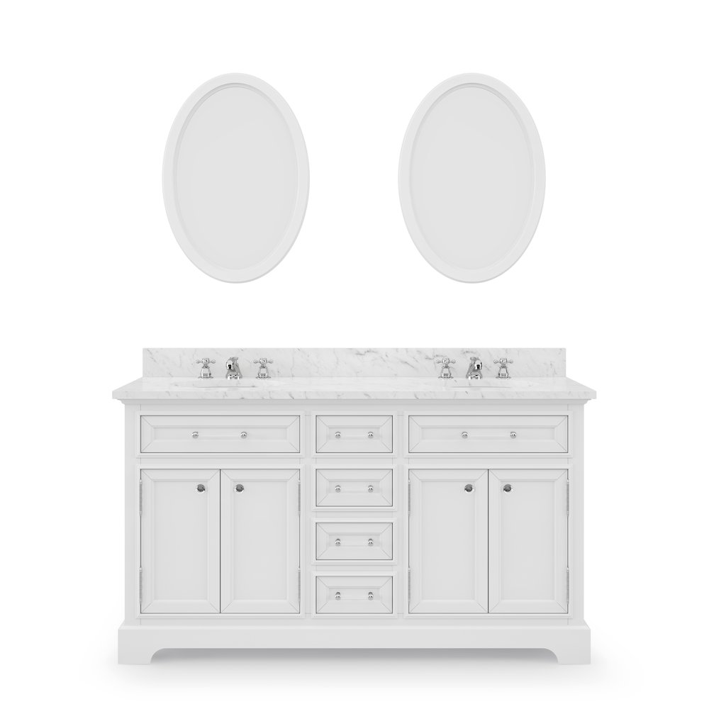 60 In. Double Sink Carrara White Marble Countertop Bath Vanity In Pure White. Picture 1