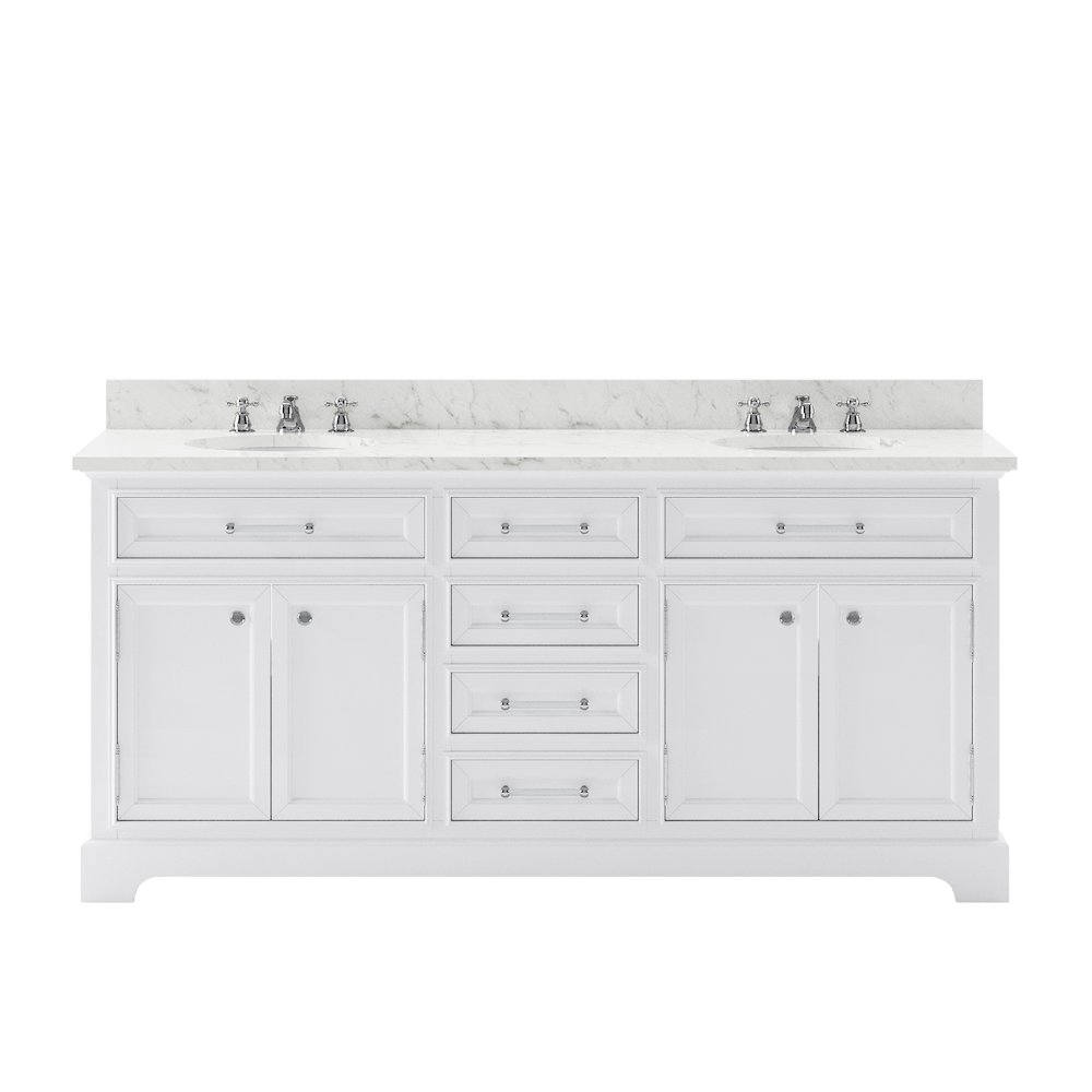72 Inch Pure White Double Sink Bathroom Vanity With Faucet From The Collection. Picture 1