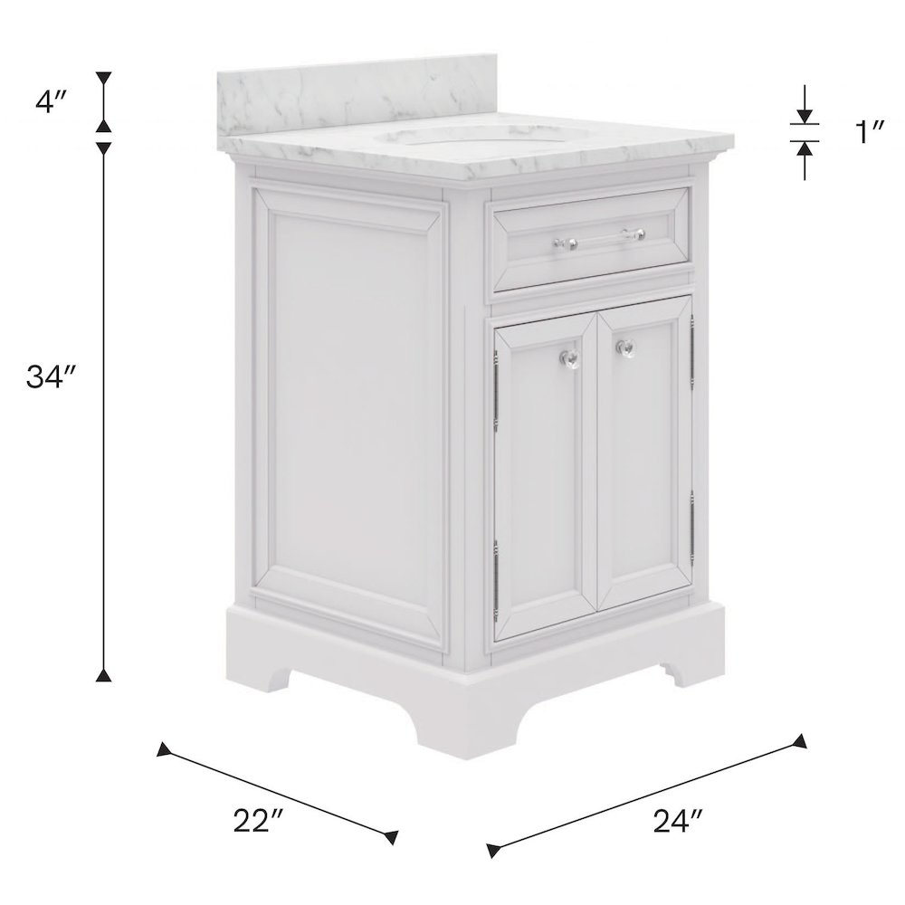 24 In. Single Sink Carrara White Marble Countertop Bath Vanity In Pure White. Picture 13