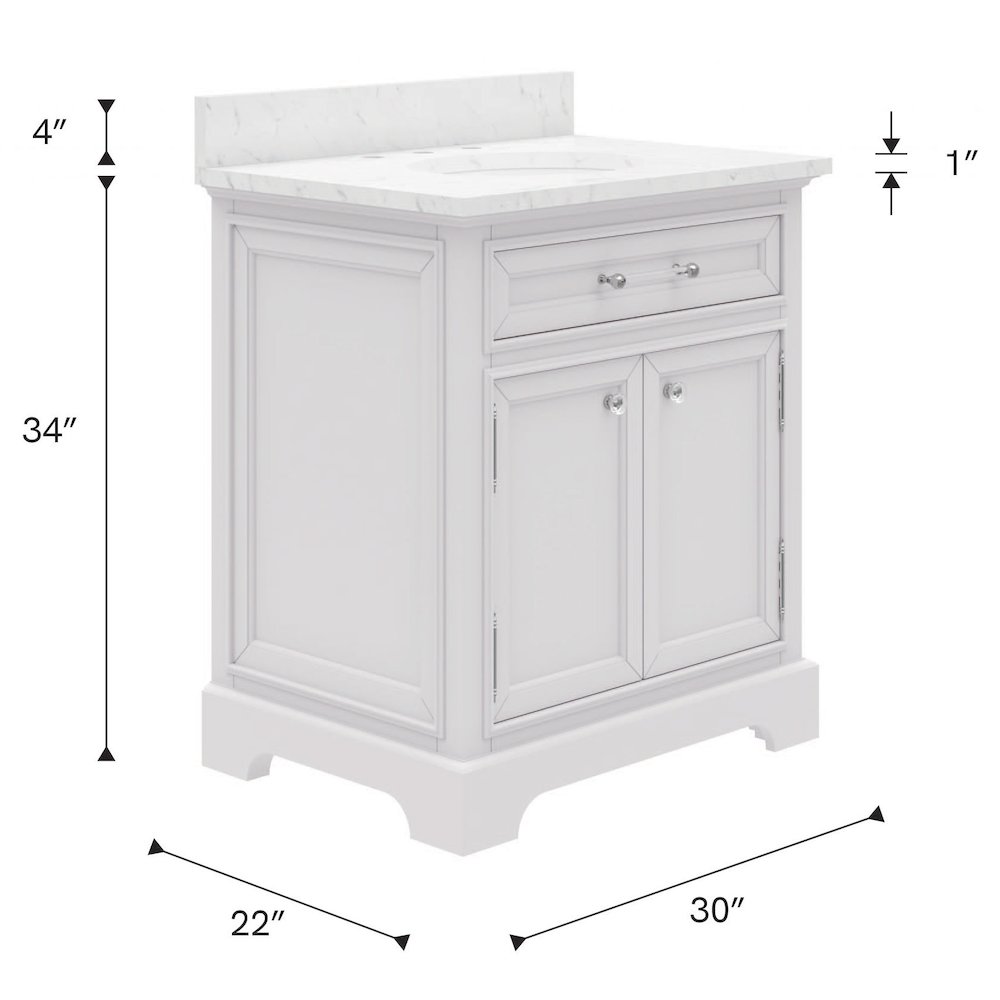 30 In. Single Sink Carrara White Marble Countertop Bath Vanity In Pure White. Picture 13