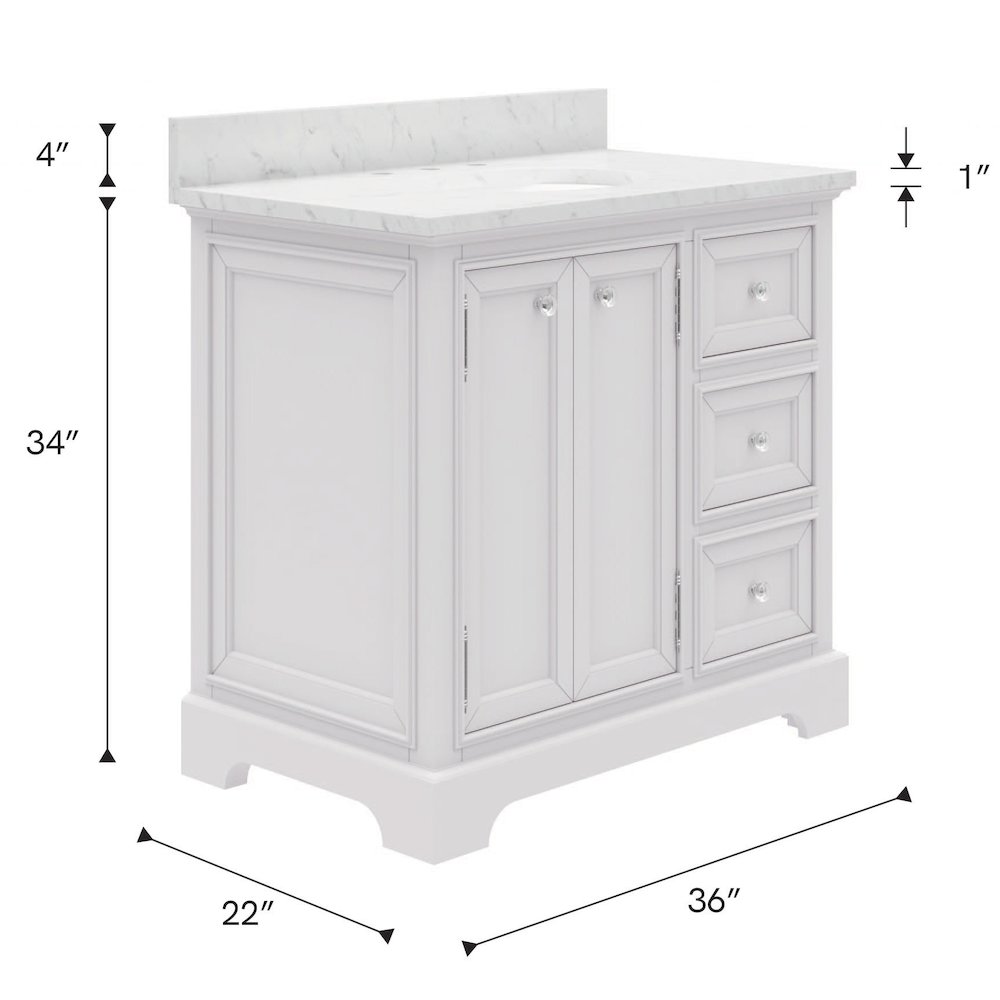 36 In. Single Sink Carrara White Marble Countertop Bath Vanity In Pure White. Picture 13