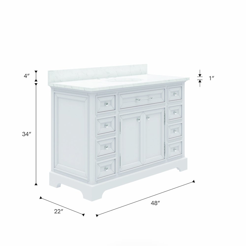 48 In. Single Sink Carrara White Marble Countertop Bath Vanity In Pure White. Picture 9