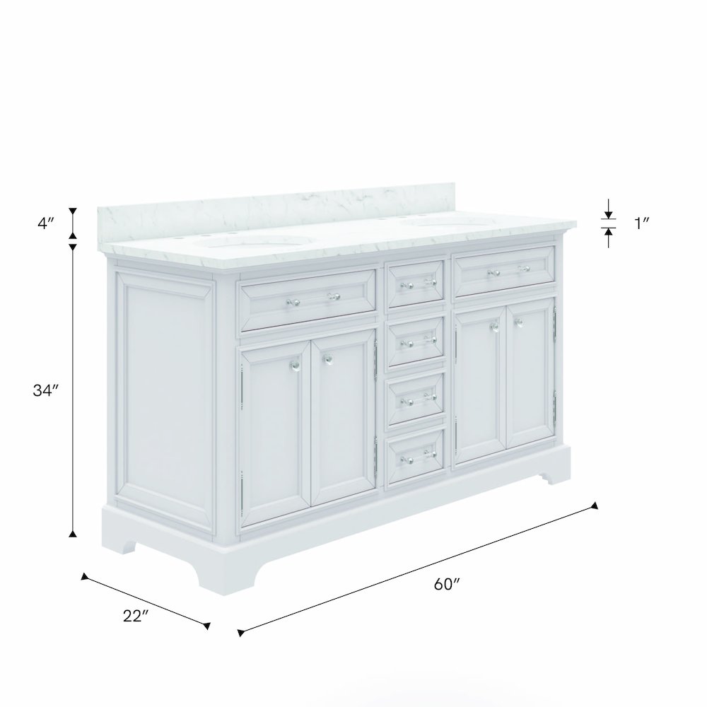 60 In. Double Sink Carrara White Marble Countertop Bath Vanity In Pure White. Picture 13